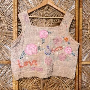 Handmade Tea Dyed Floral Art Quilted Tank Top, Magnolia Pearl Inspired, O/S